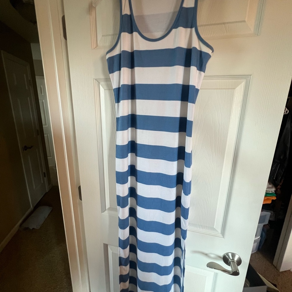 Michael Kors Blue and White Striped Maxi Dress